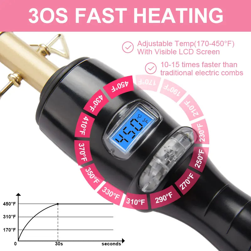 SHINE Adjustable Temperature Electric Hair Straightener Comb 30s Fast Heating