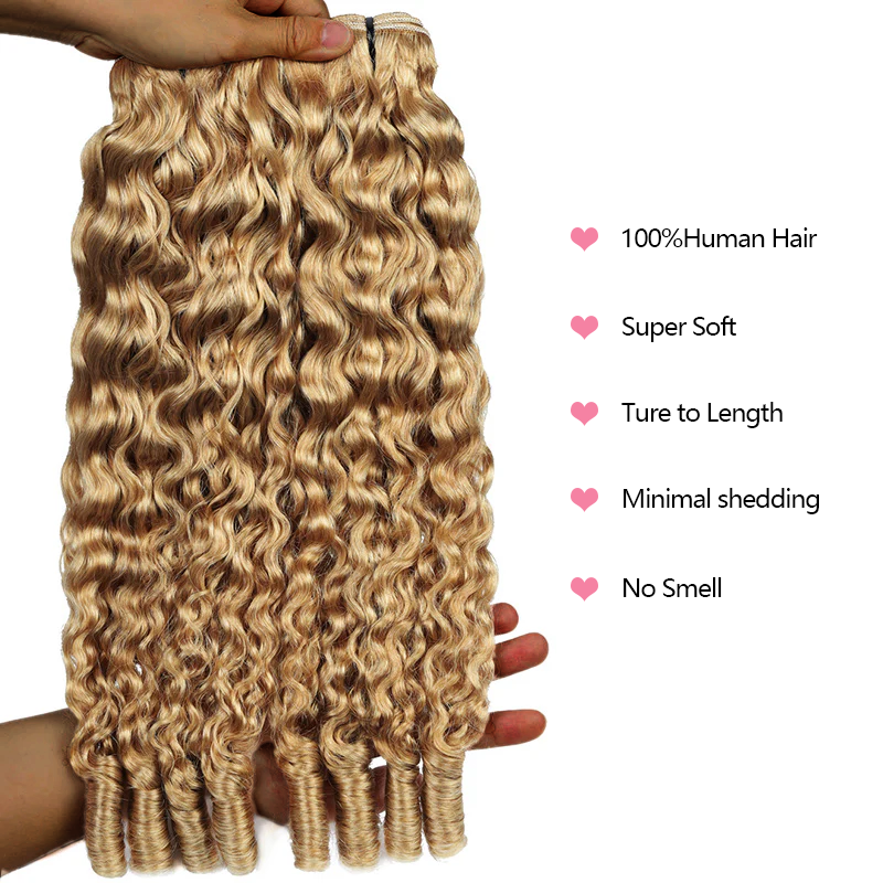 Burmese Curly Hair Extensions Honey Blonde Color 100% Natural Unprocessed Raw Weave