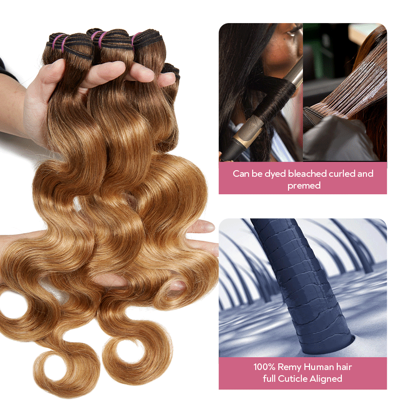 Luxury Ombre Honey Blonde Body Wave Bundles Virgin Brazilian Human Hair Extensions