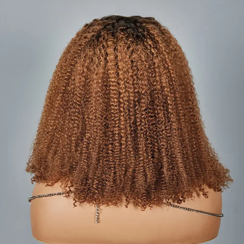 7x5 13x4 Glueless Ombre Honey Brown Bob Kinky Curly Wig