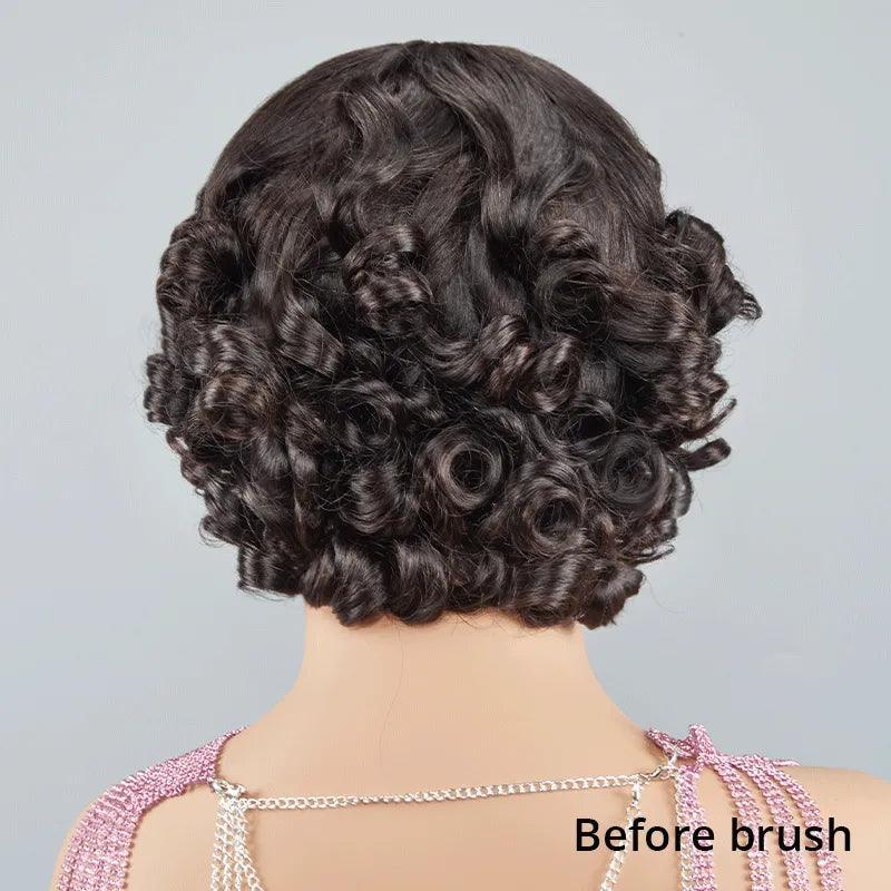 Glueless Fake Scalp Bob Wig Rose Curly 3s Wear Go Human Hair