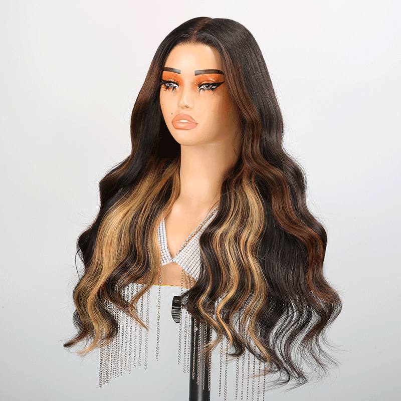 7x5 13x4 Chic Glueless Blonde Highlight Body Wave Frontal Wig