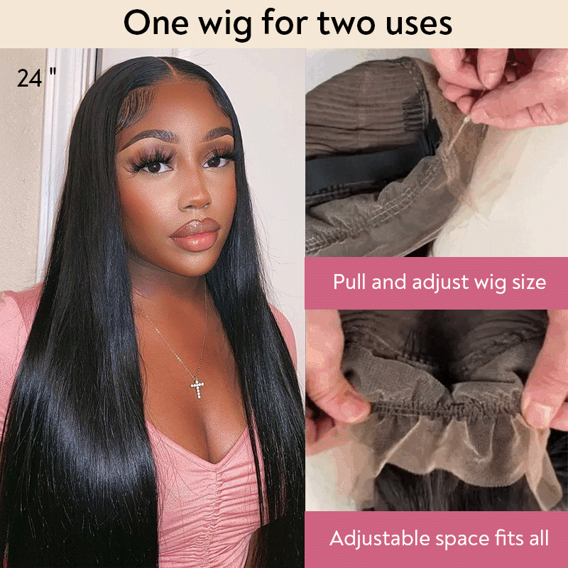 360 Lace Frontal Wig Straight Invisible Flexi-Fit Drawstring Cap Virgin Human Hair