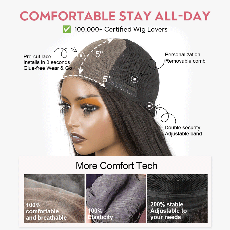 Glueless Layered Effortless Lace 300% Density Bob Soft & Voluminous 5x5 Glueless Wavy Wig