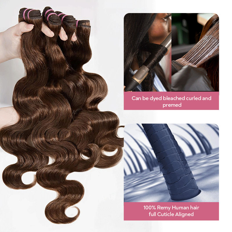 Dark Chocolate Brown Body Wave Bundles Virgin Brazilian Human Hair Extensions