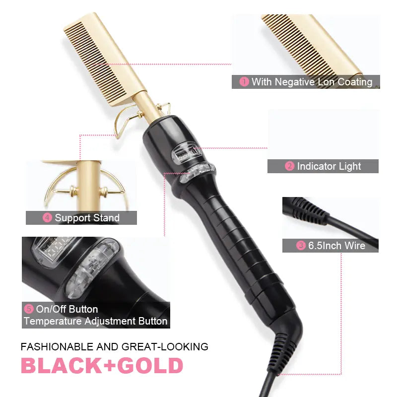 SHINE Adjustable Temperature Electric Hair Straightener Comb 30s Fast Heating
