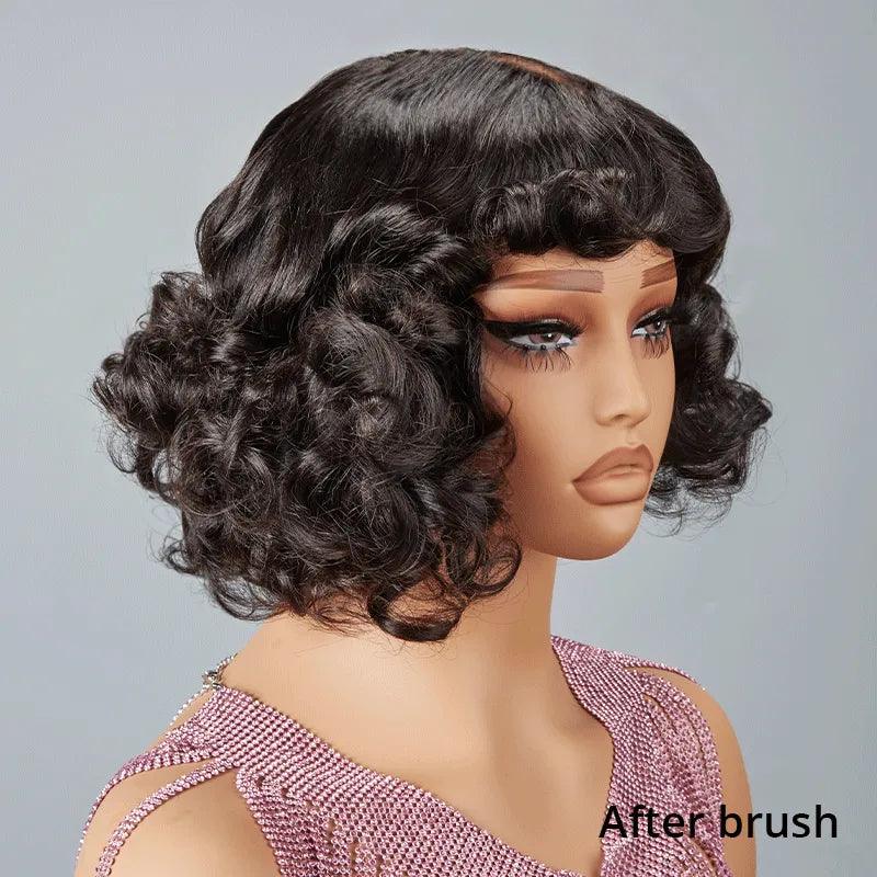 Glueless Fake Scalp Bob Wig Rose Curly 3s Wear Go Human Hair