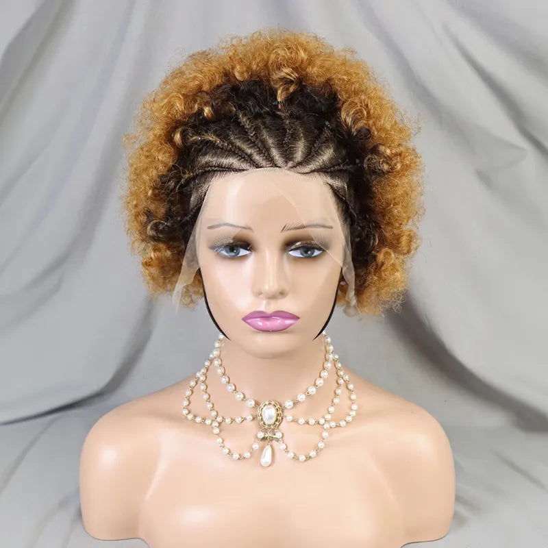 Shine Hair 13x4 Lace Frontal Afro Curly 5 Colors Bob Braided Hair Wig Human Hair