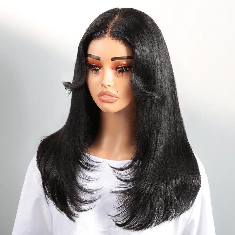 7x5 13x4 Designer Layered Glueless Wear&Go Curtain Bangs Natural Wave Wig - SHINE HAIR WIG
