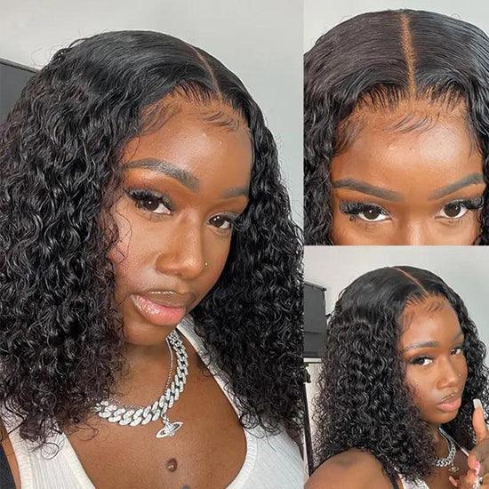 2 𝑭𝑶𝑹 $129🔥10"Glueless Bob 4×4 Curly Wig+8" Blunt Cut Silky Straight 2x6 Lace Wig