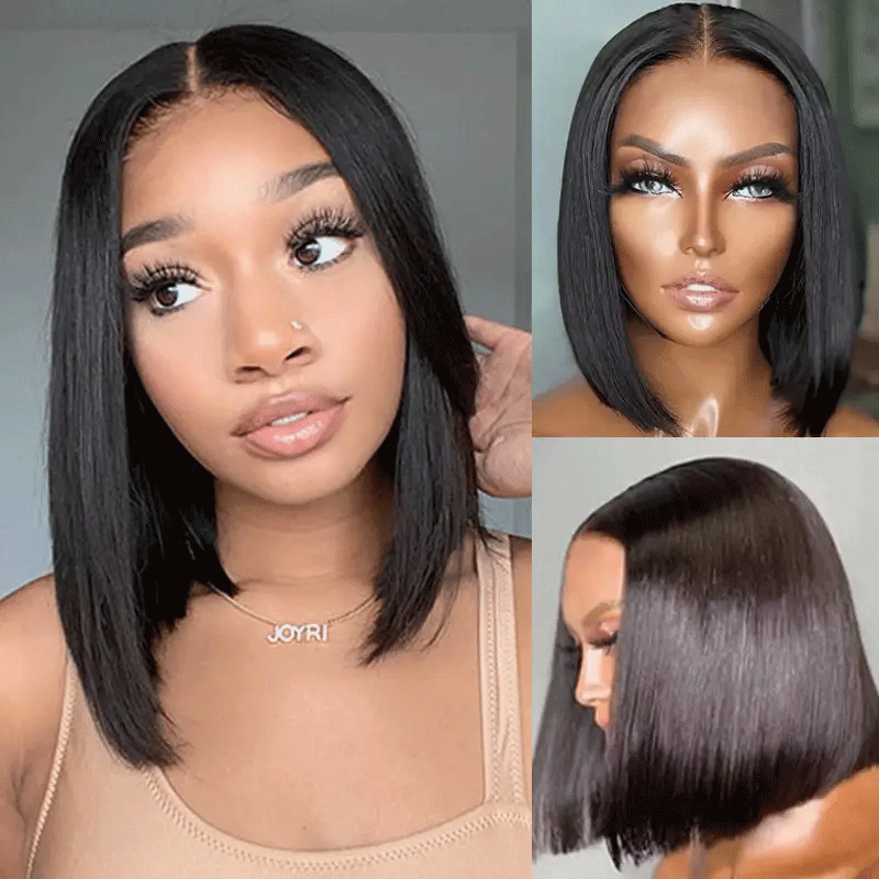 sleek straight bob wig for black women glueless wear go bob wig pre plucked hairline pre bleached knots pre cut lace