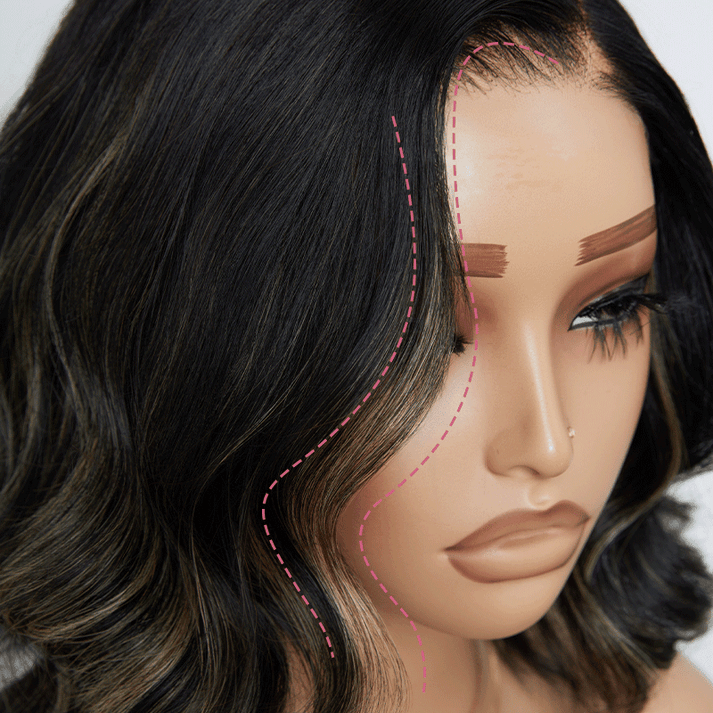 Trendy Glueless Black With Blonde Highlights Color 7x4 Bob Wavy Wig