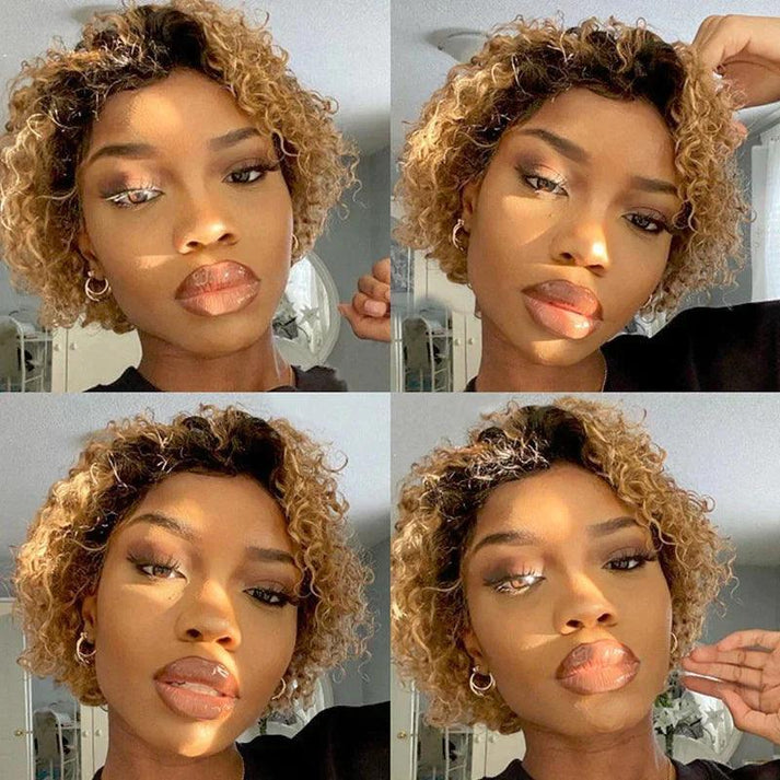 2 𝑭𝑶𝑹 $65🔥Glueless Pixie Wig Short Natural Wig+Curly 3 Colors 13x1 Lace 100% Human Hair