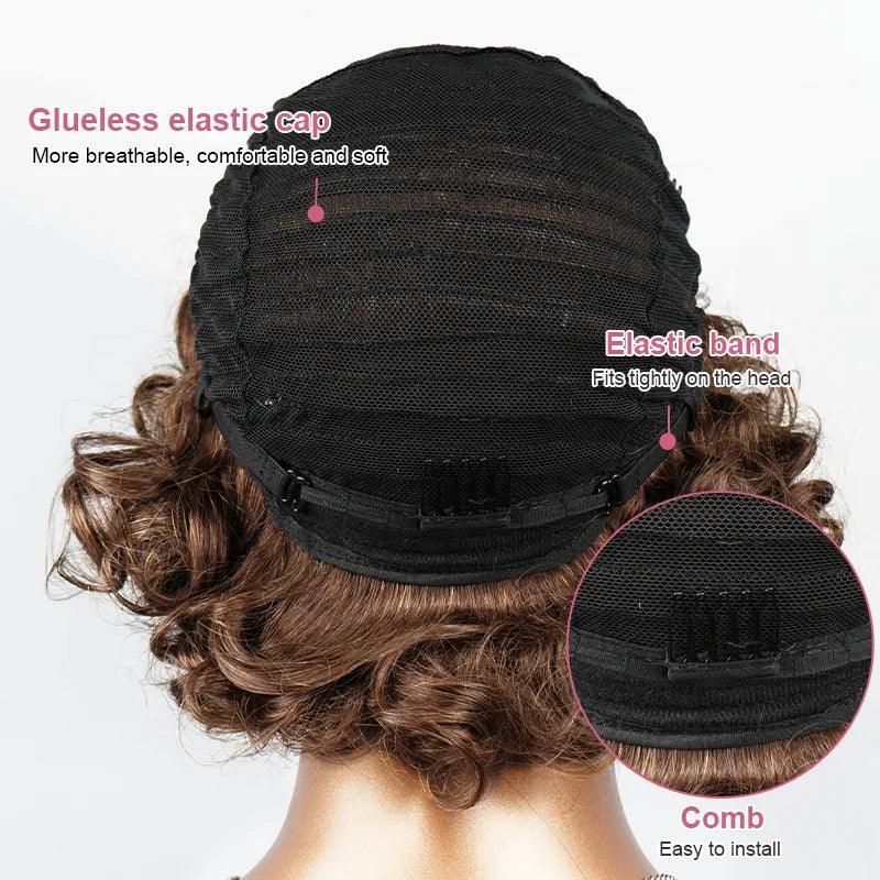 Fluffy Glueless Bouncy Curly Wig Wear Go Highlight Brown Bob Brazilian Human Hair - SHINE HAIR WIG