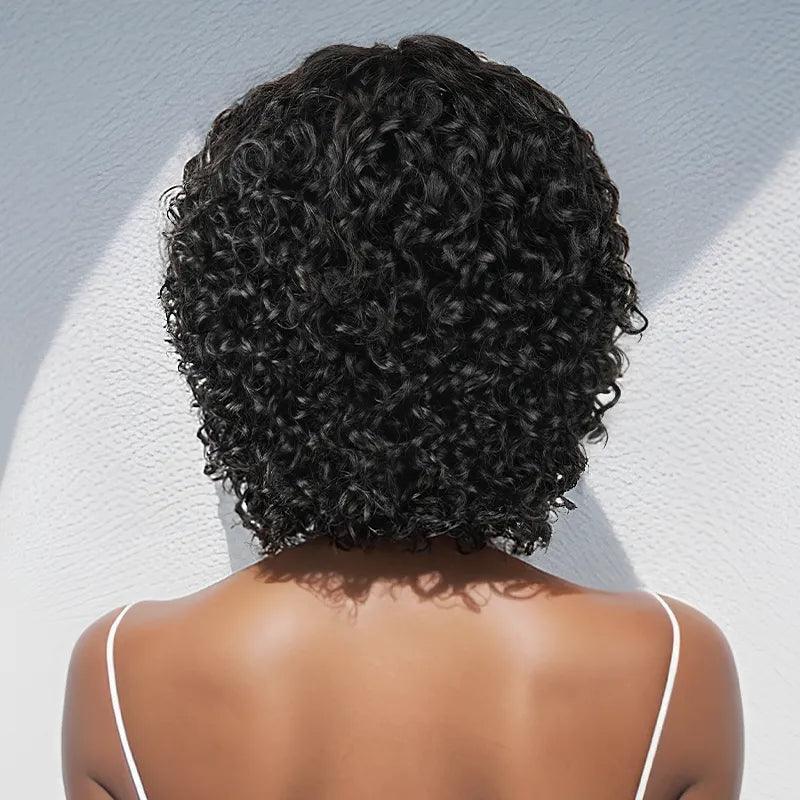 Glueless Natural Playful Curly Wave Short Bob Wig With Curly Bangs - SHINE HAIR WIG