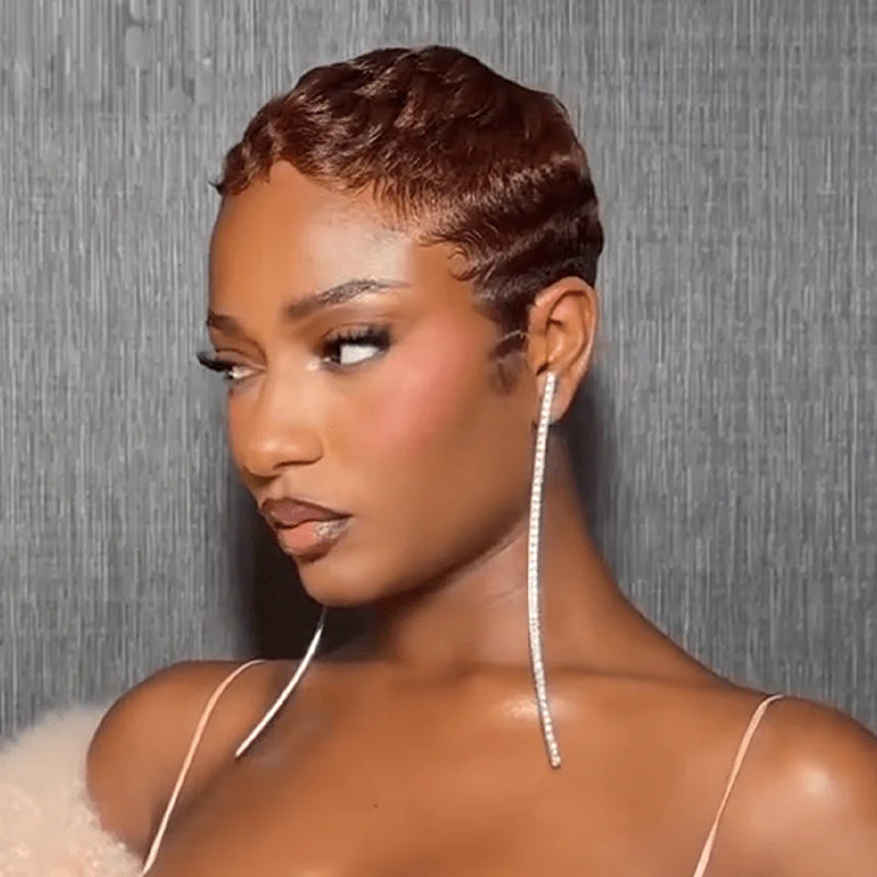 Modern Full Lace Transparent Super Short Brown Wig