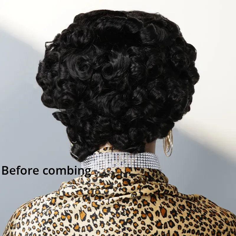 Natural Glueless Modern Bouncy Curly Wig Wear Go Brazilian Human Hair - SHINE HAIR WIG