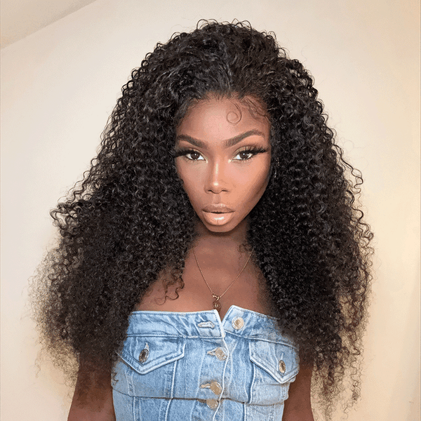 Bouncy Kinky Curly Glueless Pre-bleached Knots 4x4 13x4 Wig 250%Density