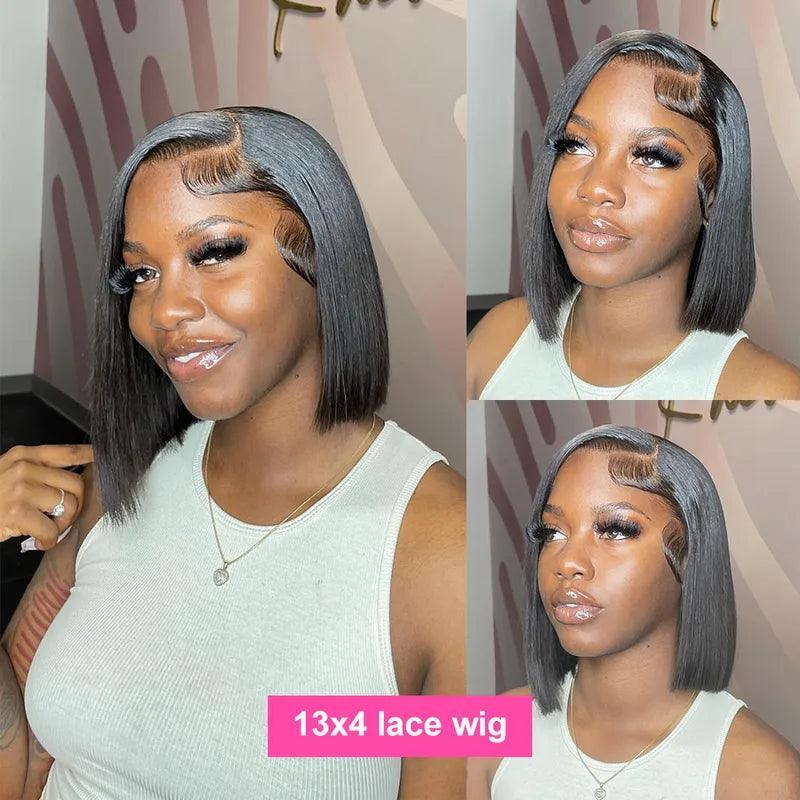 4x4/13x4 Lace Wig Shine Hair Short Bob Brazilian Straight Human Hair Wigs Side Part - SHINE HAIR WIG