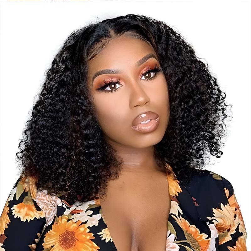 5x5 HD lace closure curly wave bob wig on beautiful black women