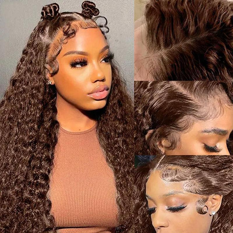 5x5/13x4 Lace Wig Glueless Chocolate Brown Colored Curly Human Hair Wigs - SHINE HAIR WIG
