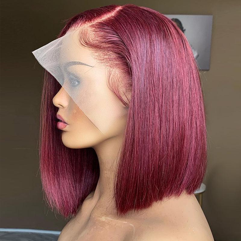 99J Straight Bob Wig 13x4 Lace Front Wig Red Wine Color Hair - SHINE HAIR WIG