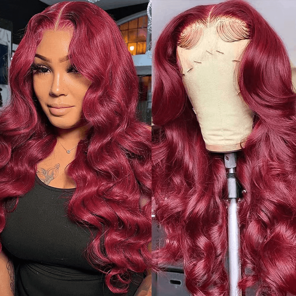 Burg/99J Colored 13x4 Lace Front Human Hair Wigs Brazilian Body Wave - SHINE HAIR WIG