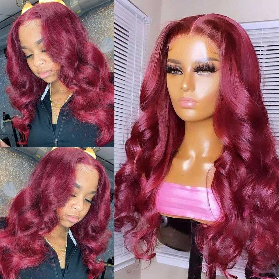 Burg/99J Colored 13x4 Lace Front Human Hair Wigs Brazilian Body Wave - SHINE HAIR WIG