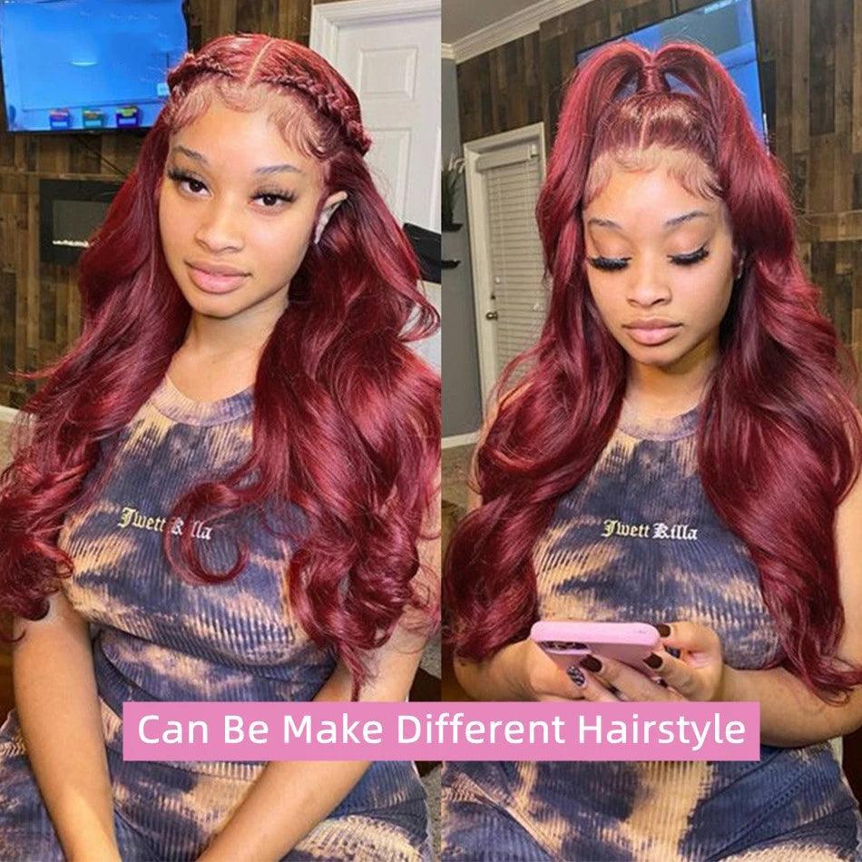 Burg/99J Colored 13x4 Lace Front Human Hair Wigs Brazilian Body Wave - SHINE HAIR WIG