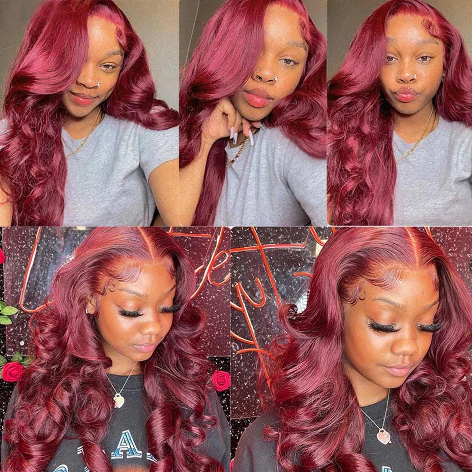 Burg/99J Colored 13x4 Lace Front Human Hair Wigs Brazilian Body Wave - SHINE HAIR WIG