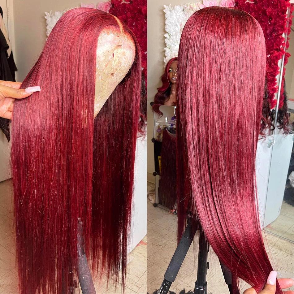Burg/99J Colored 13x4 Lace Front Human Hair Wigs Brazilian Straight - SHINE HAIR WIG