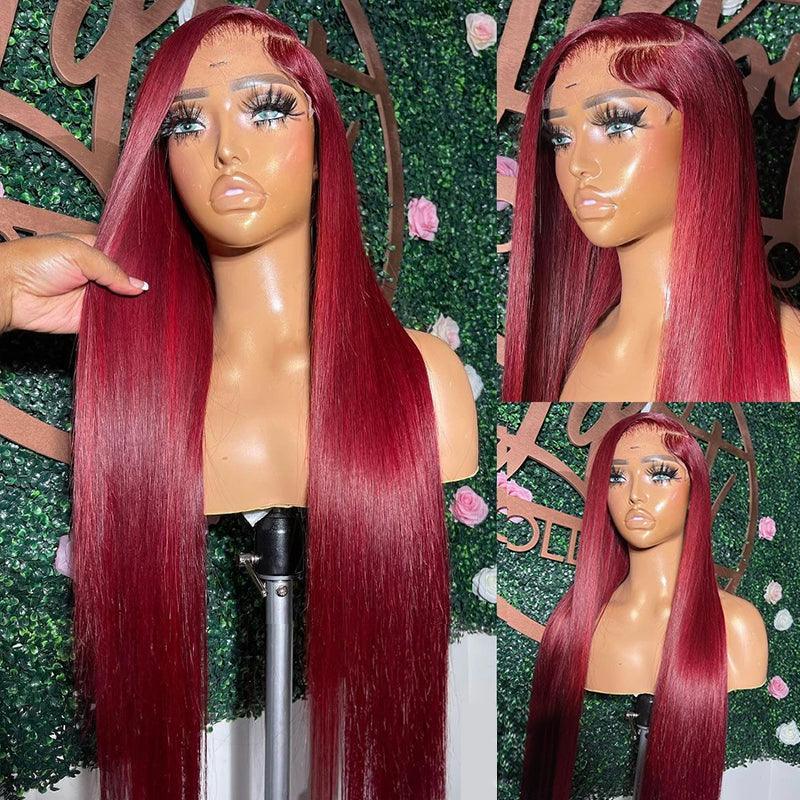 Burg/99J Colored 13x4 Lace Front Human Hair Wigs Brazilian Straight - SHINE HAIR WIG
