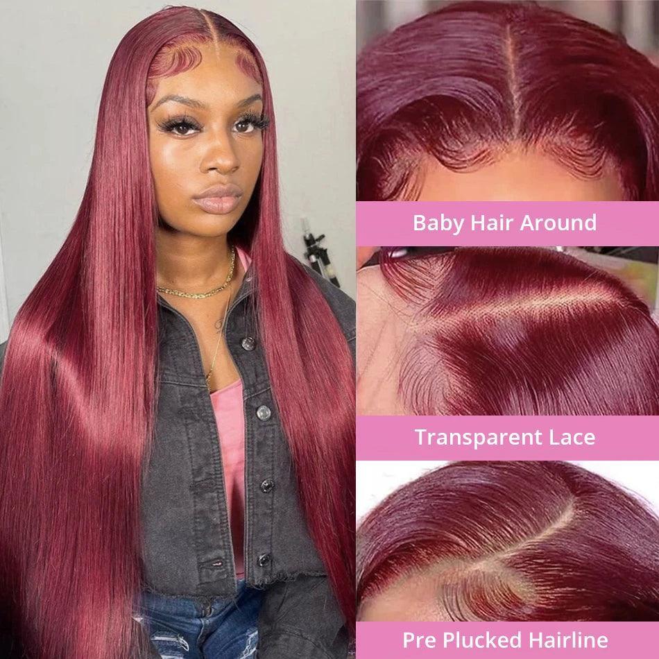 Burg/99J Colored 13x4 Lace Front Human Hair Wigs Brazilian Straight - SHINE HAIR WIG