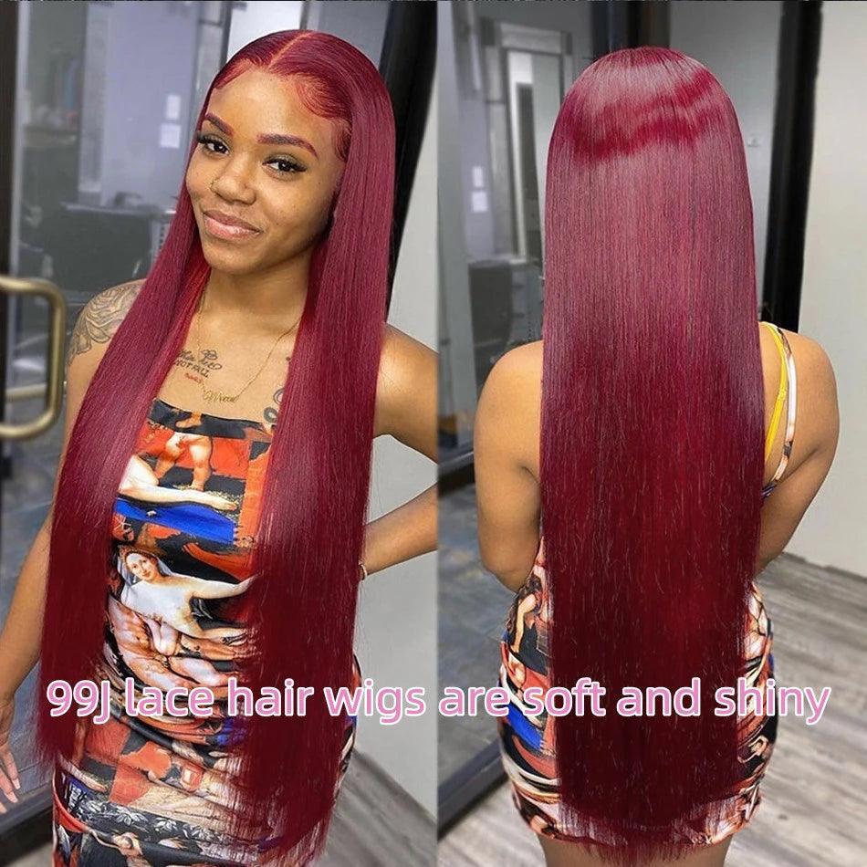 Burg/99J Colored 13x4 Lace Front Human Hair Wigs Brazilian Straight - SHINE HAIR WIG