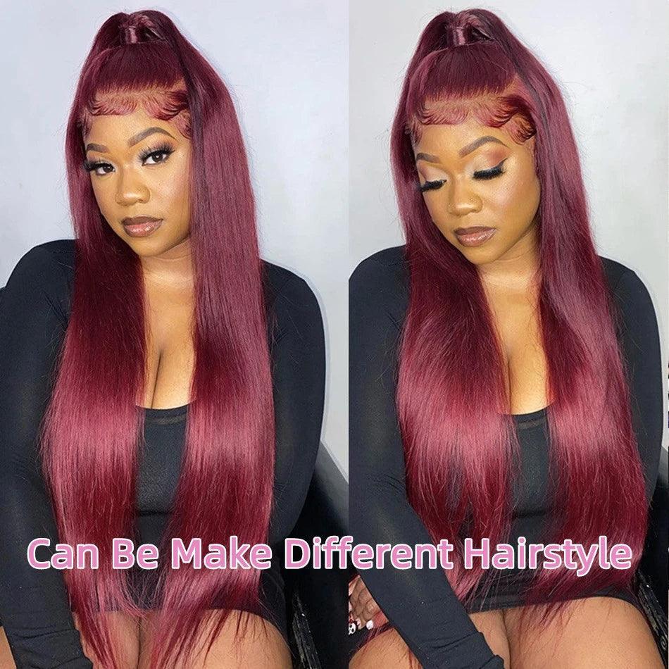 Burg/99J Colored 13x4 Lace Front Human Hair Wigs Brazilian Straight - SHINE HAIR WIG