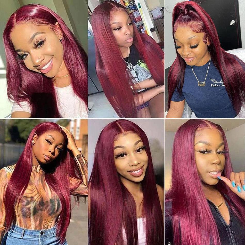 Burg/99J Colored 13x4 Lace Front Human Hair Wigs Brazilian Straight - SHINE HAIR WIG