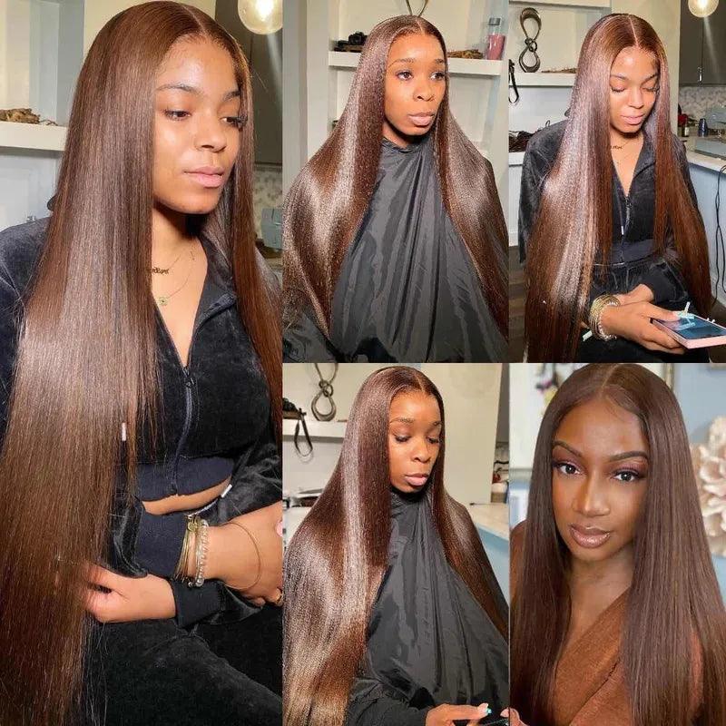 shinehair chocolate brown straight glueless wig human hair