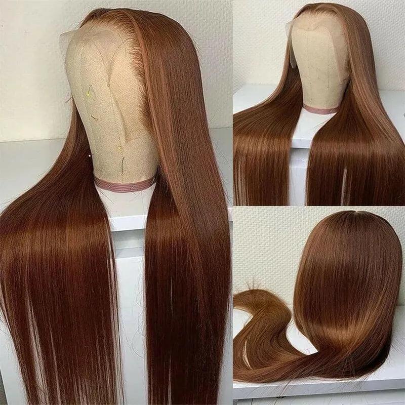 Glueless Wig Wear Go Chocolate Brown Colored Straight Human Hair Wigs - SHINE HAIR WIG