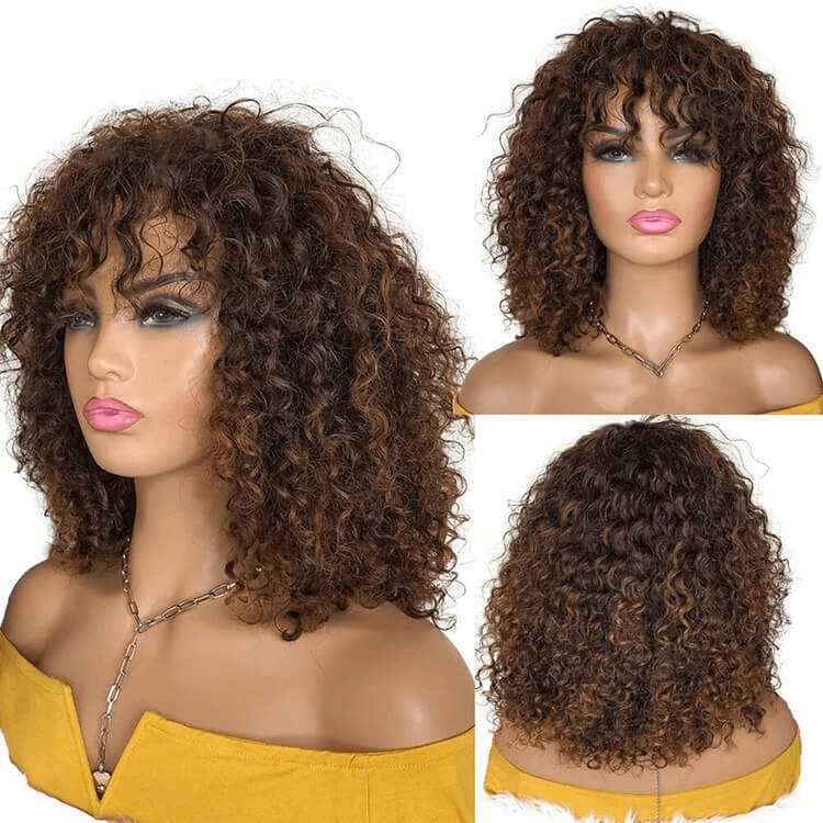 Hot Sale Highlight Curly Bangs Wig - SHINE HAIR WIG