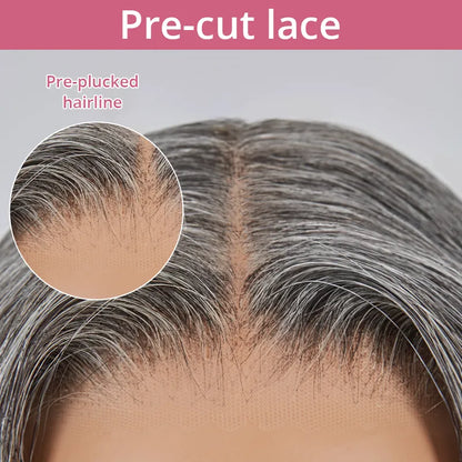 13x4 Glueless Layered Short Bob Salt &amp; Pepper Color Wig Wavy