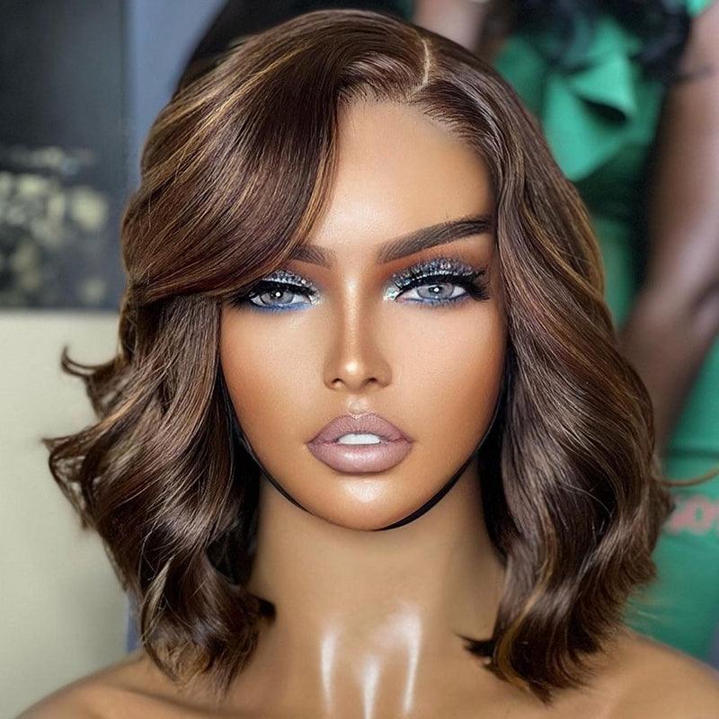 13x4 Ombre Brown Colored Bob Lace Frontal Wig Human Hair Brazilian Natural Wave - SHINE HAIR WIG