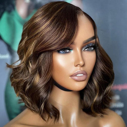 13x4 Ombre Brown Colored Bob Lace Frontal Wig Human Hair Brazilian Natural Wave - SHINE HAIR WIG