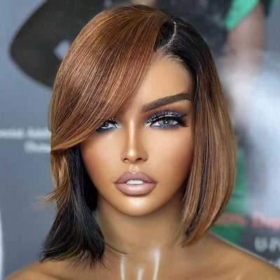 13x4 Ombre Brown Colored Bob Lace Frontal Wig Human Hair Brazilian Straight - SHINE HAIR WIG