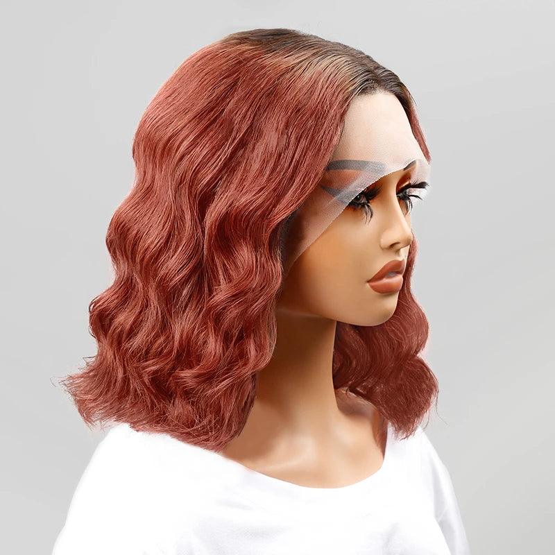 13x4 T-Shape Natural Wave Ombre Orange Bob Wig Lace Frontal Human Hair - SHINE HAIR WIG