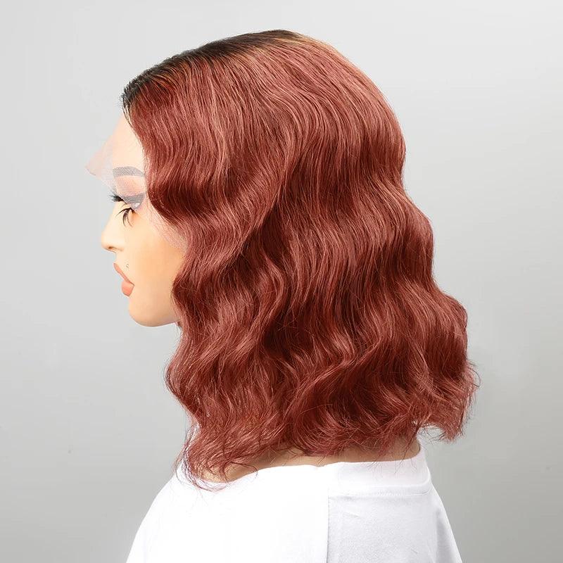 13x4 T-Shape Natural Wave Ombre Orange Bob Wig Lace Frontal Human Hair - SHINE HAIR WIG