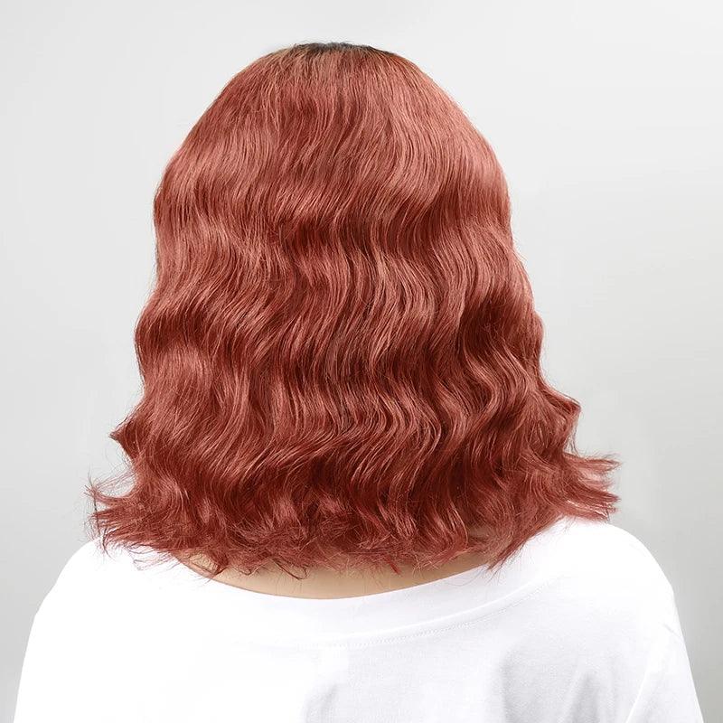 13x4 T-Shape Natural Wave Ombre Orange Bob Wig Lace Frontal Human Hair - SHINE HAIR WIG