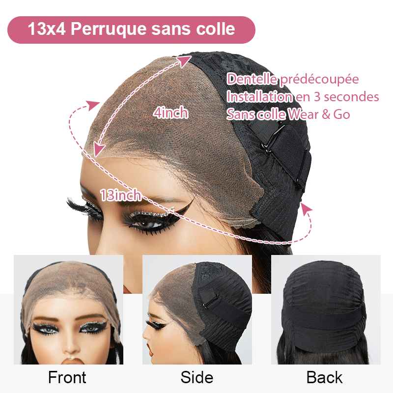 Perruque sans colle droites cheveux humains de couleur marron chocolat