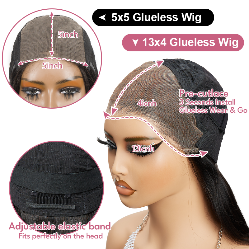 5x5 13x4 Designer Layered Glueless Wear&Go Curtain Bangs Natural Wave Wig