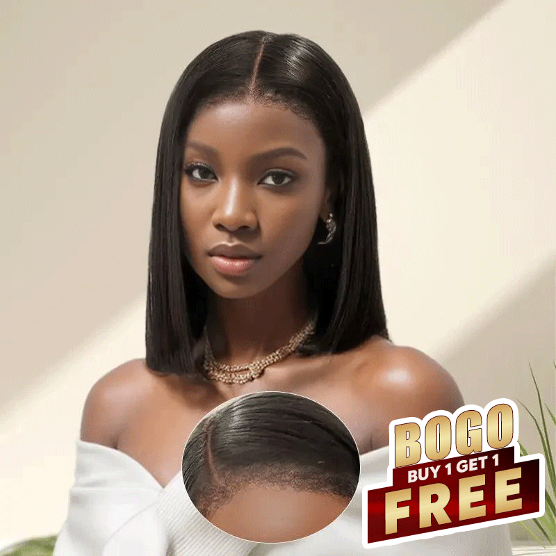 𝐁𝐮𝐲 𝟏 𝐆𝐞𝐭 𝟏 𝐅𝐫𝐞𝐞💥9x6 Glueless 4C Edges Kinky Hairline Micro Knots Straight Bob Wig
