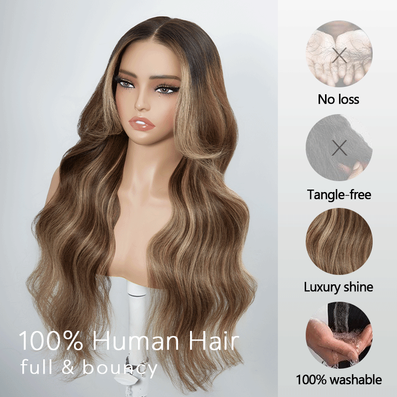 Perruque sans colle droites cheveux humains de couleur marron chocolat